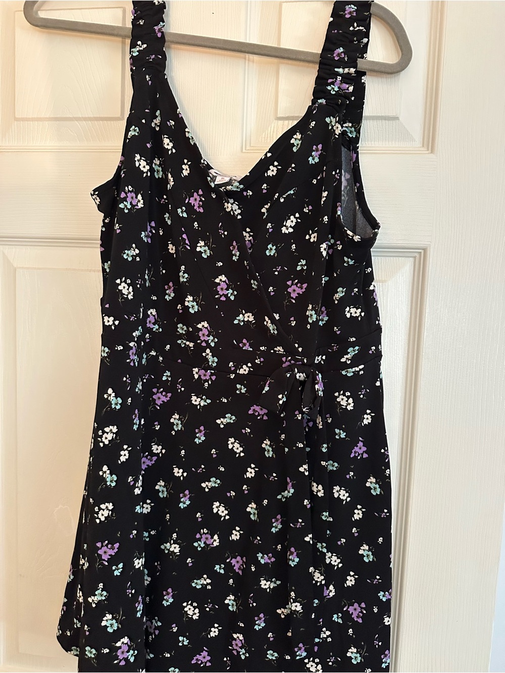 Candies Black Floral Wrap Romper with Purple & Mint Accents size XL